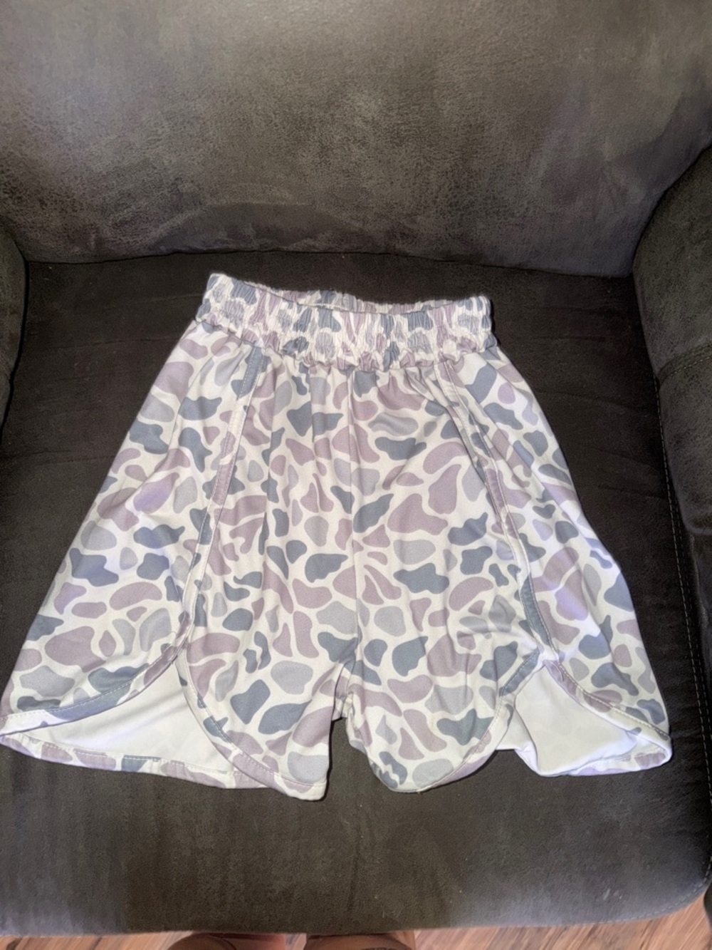 Women’s Light Purple Camo Athletic Shorts with Elastic Waist